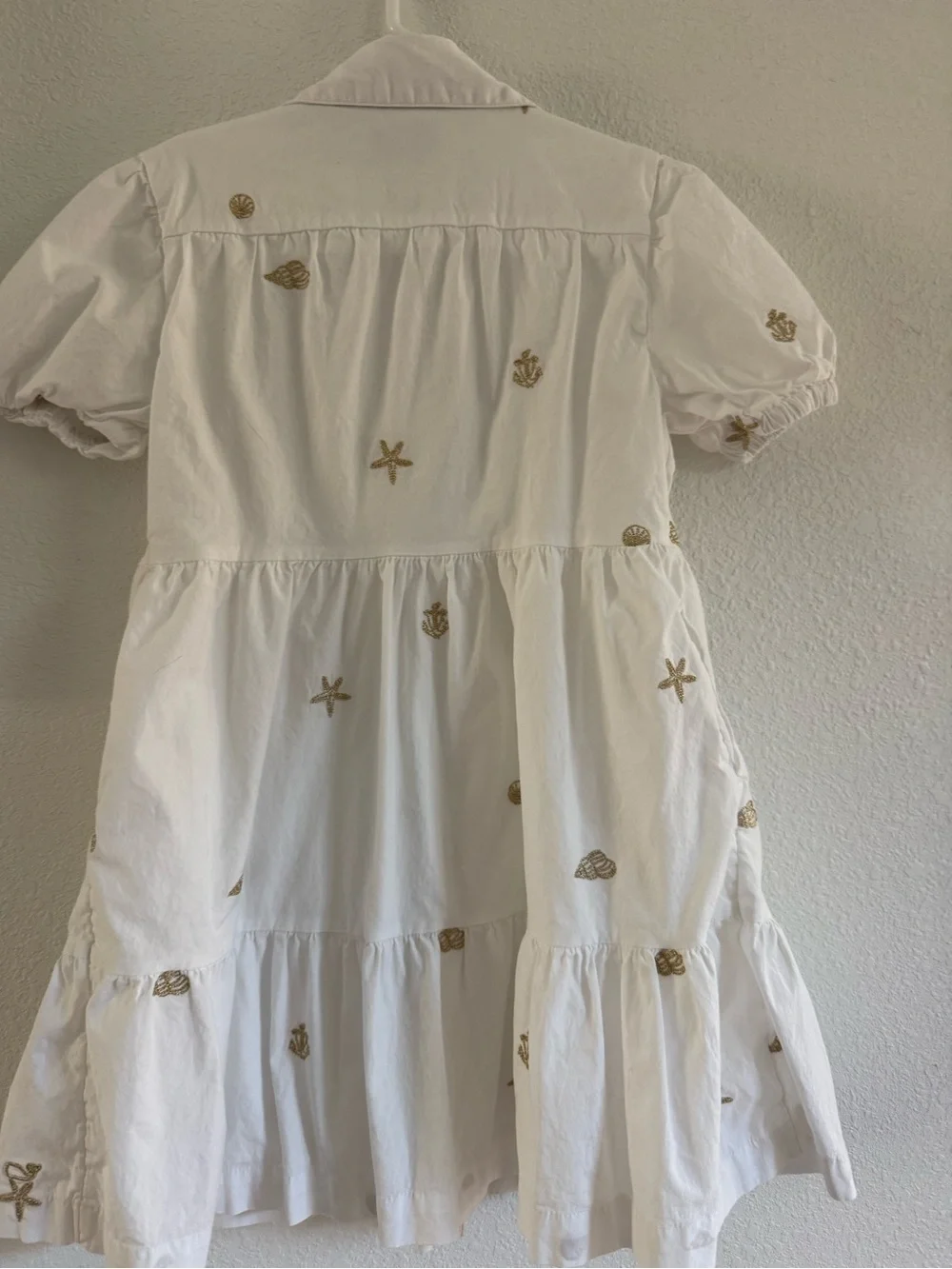 Girls Vineyard Vines White Button-Front Tiered Dress Gold Seashells🐚 XS 5/6